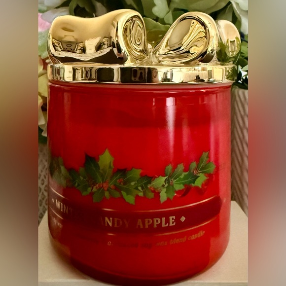 🆕🎄 BATH & BODY WORKS “WINTER CANDY APPLE“ BOW LID THREE WICK CANDLE. BRAND NEW. - Picture 3 of 7